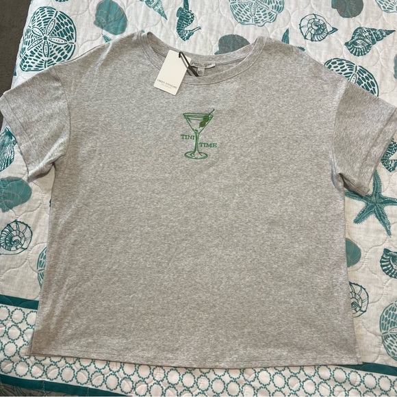 Green Envelope Tops - Green Envelope Gray Tee with Green Martini Design NEW